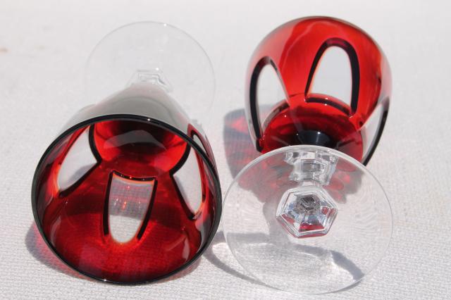 photo of Gothic pattern ruby red cut to clear wine glasses water goblets Cristal d'Arques France #6