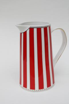 catalog photo of Grace fine porcelain pitcher, red & white striped china holiday decor