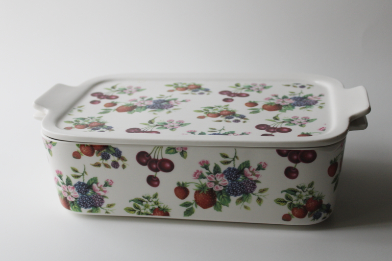photo of Grace's Pantry covered casserole 3 in 1 dish, cherries & berries print cottage kitchen #1