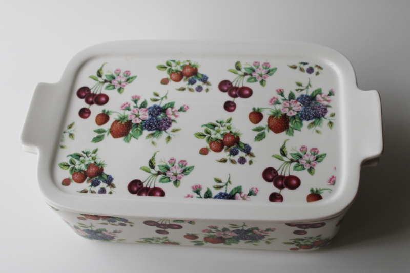 photo of Grace's Pantry covered casserole 3 in 1 dish, cherries & berries print cottage kitchen  #2