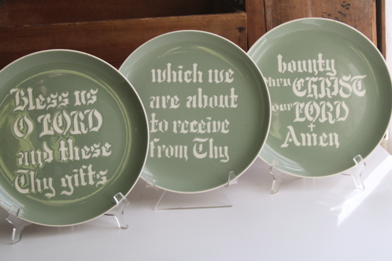 photo of Graceware vintage china plates trio Bless Us And These Gifts From Thy Bounty green Cameoware #1