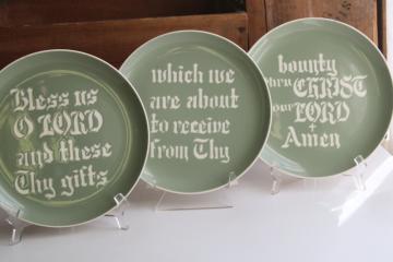 photo of Graceware vintage china plates trio Bless Us And These Gifts From Thy Bounty green Cameoware