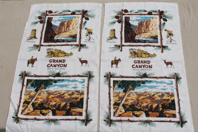 photo of Grand Canyon souvenir tea towels, vintage print linen towel curtains for cabin or camper #1