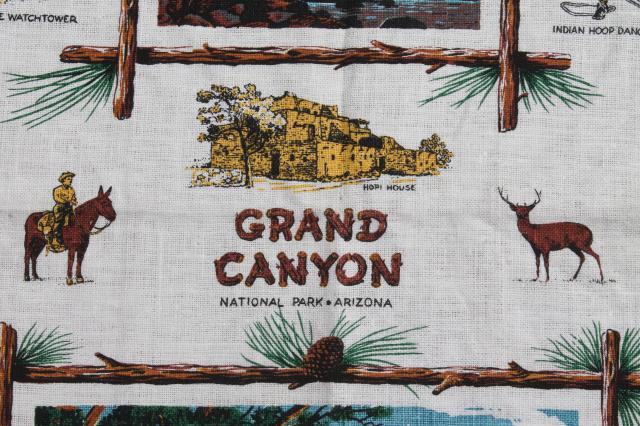 photo of Grand Canyon souvenir tea towels, vintage print linen towel curtains for cabin or camper #5