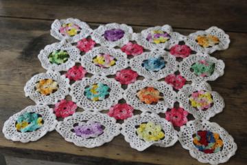 catalog photo of Grandma's flower garden vintage crochet lace doily w/ colored flowers