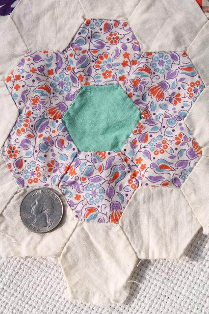 photo of Grandma's flower garden patchwork quilt top table runner, vintage cotton print fabrics #2