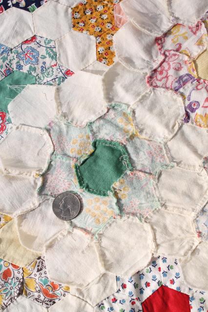 photo of Grandma's flower garden patchwork quilt top table runner, vintage cotton print fabrics #4