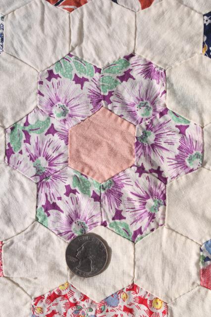 photo of Grandma's flower garden patchwork quilt top table runner, vintage cotton print fabrics #5