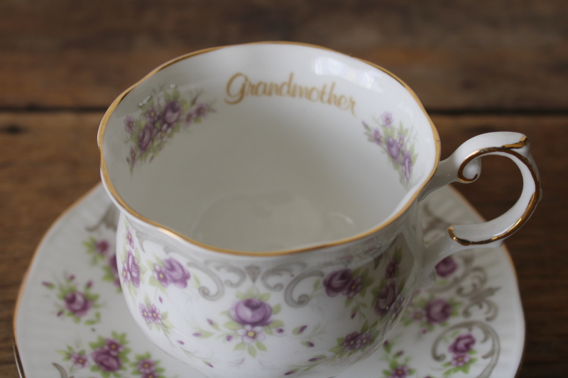 photo of Grandmother vintage tea cup & saucer Rosina Queen's fine bone china tiny lavender flowers w/ gold  #2