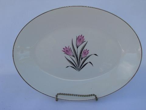 photo of GrantCrest pink crocus pattern china, vintage pottery lot dinner plates, soup bowls #2