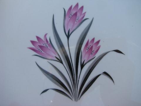 photo of GrantCrest pink crocus pattern china, vintage pottery lot dinner plates, soup bowls #4