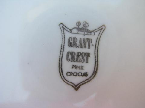 photo of GrantCrest pink crocus pattern china, vintage pottery lot dinner plates, soup bowls #5