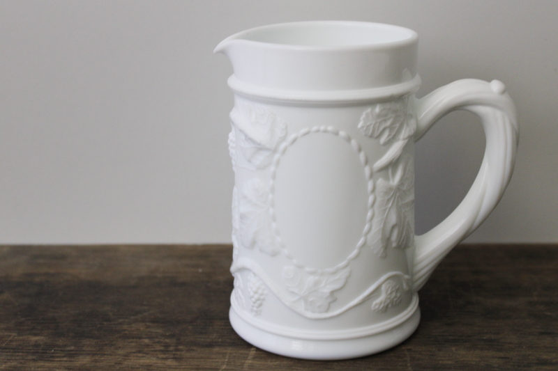 photo of Grape Vine pattern Indiana milk glass pitcher or large creamer, mid-century vintage #1