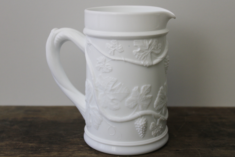 photo of Grape Vine pattern Indiana milk glass pitcher or large creamer, mid-century vintage #2