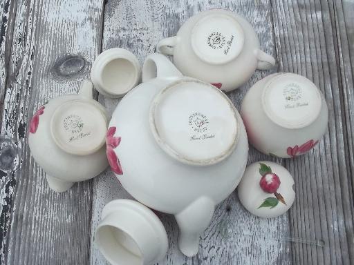 photo of Green Arbor Continental Kilns vintage pottery tea pot cream sugar jam set #3