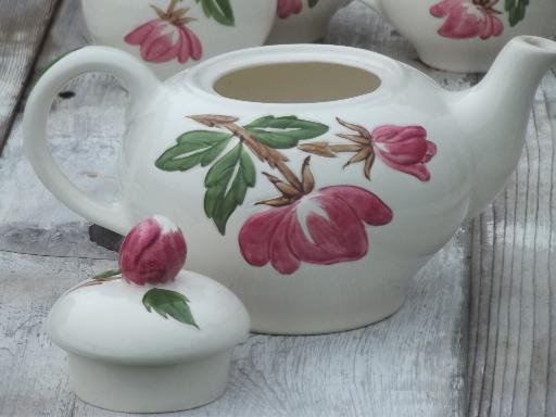 photo of Green Arbor Continental Kilns vintage pottery tea pot cream sugar jam set #8