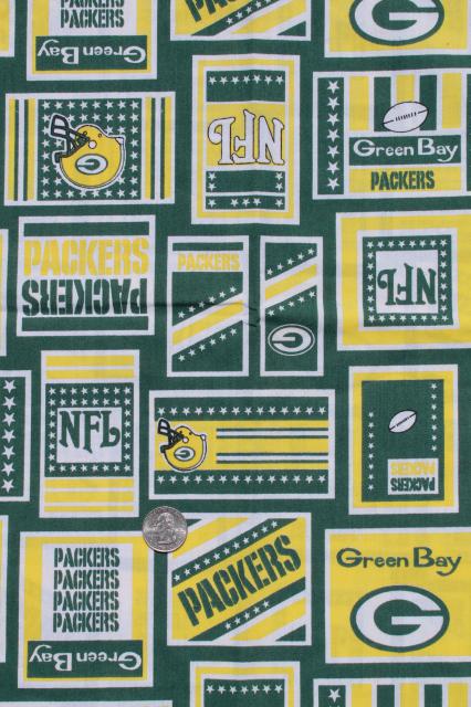 photo of Green Bay Packers print fabric lot, green & gold official logo prints #2
