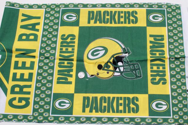 photo of Green Bay Packers print fabric lot, green & gold official logo prints #3