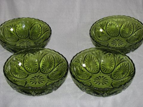 photo of Green pres-cut pattern glass bowls #1