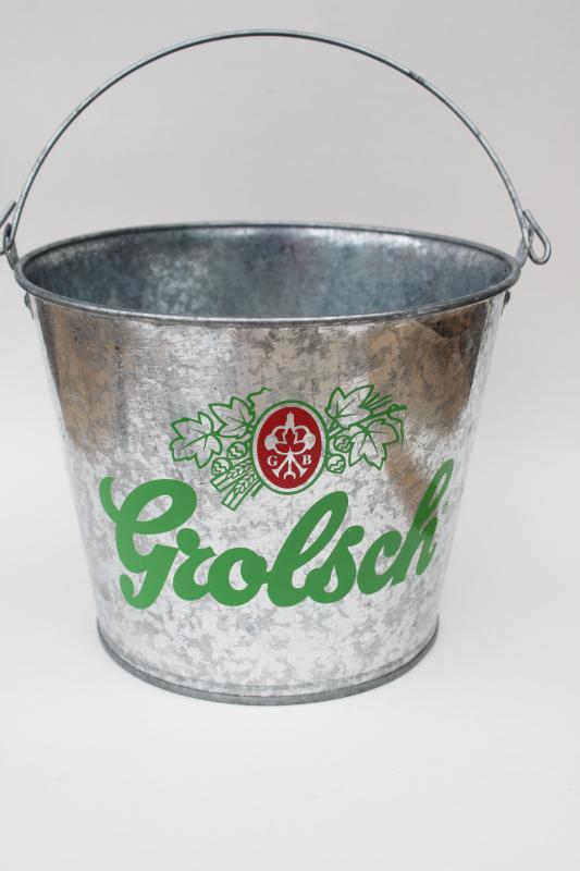 photo of Grolsch lager beer advertising, metal chiller ice bucket vintage barware #1