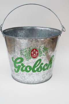 Grolsch lager beer advertising, metal chiller ice bucket vintage barware