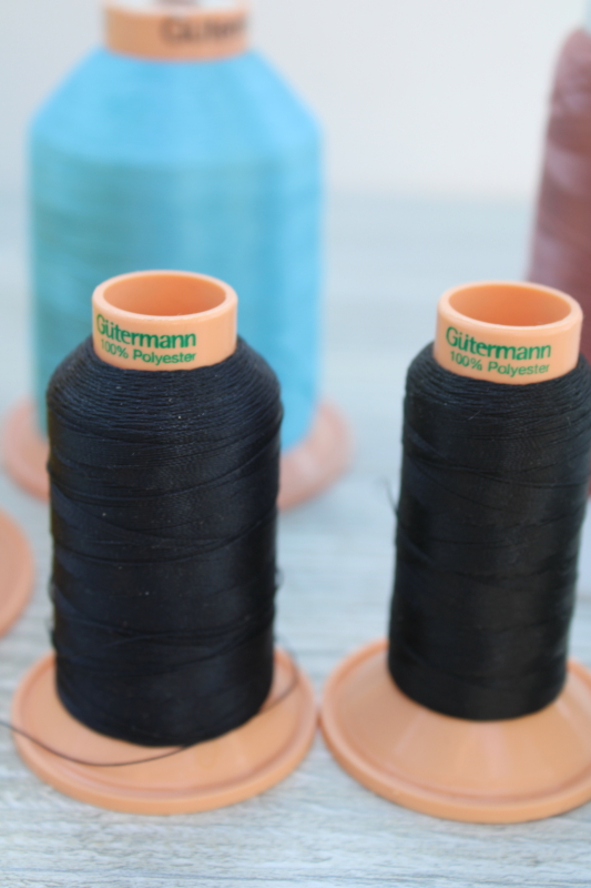 photo of Gutermann Japan cone thread lot, silky polyester machine embroidery thread Madeira type #3