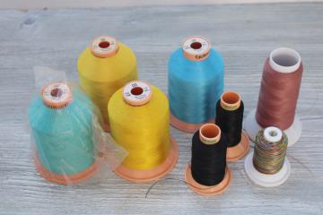 photo of Gutermann Japan cone thread lot, silky polyester machine embroidery thread Madeira type