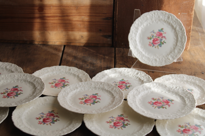 photo of Gypsy Rose floral vintage Pope Gosser Rose Point china plates w/ embossed floral border #1