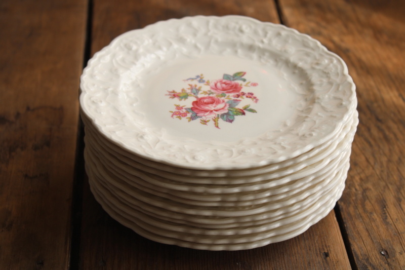 photo of Gypsy Rose floral vintage Pope Gosser Rose Point china plates w/ embossed floral border #4