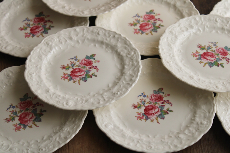 photo of Gypsy Rose floral vintage Pope Gosser Rose Point china plates w/ embossed floral border #5