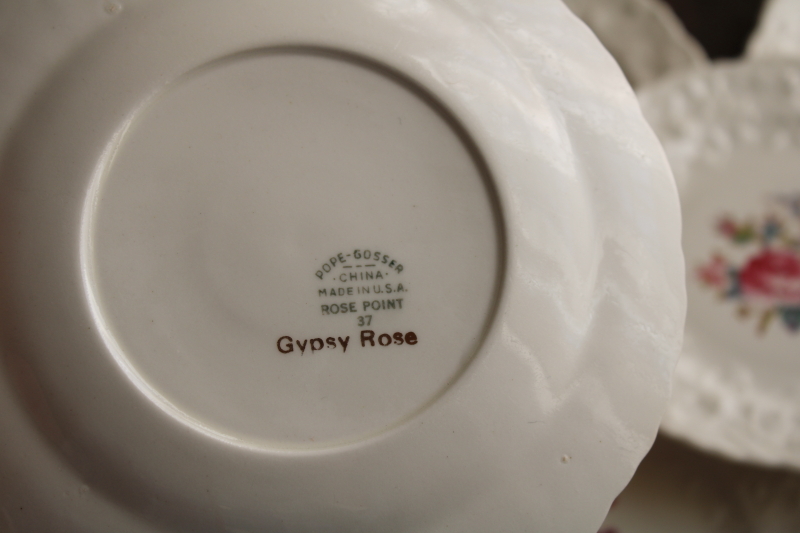 photo of Gypsy Rose floral vintage Pope Gosser Rose Point china plates w/ embossed floral border #9