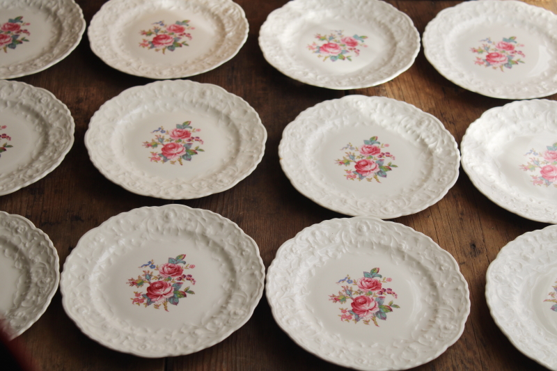photo of Gypsy Rose floral vintage Pope Gosser Rose Point china plates w/ embossed floral border #10