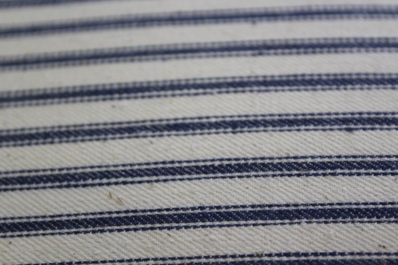 photo of HEAVY old chicken feather pillow, vintage indigo blue striped cotton ticking fabric cover #4