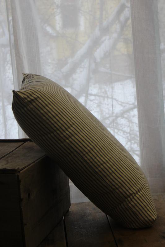 photo of HEAVY old chicken feather pillow, vintage indigo blue striped cotton ticking fabric cover #7