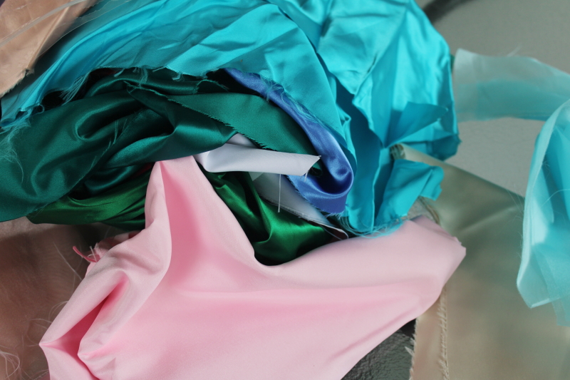 photo of HUGE lot scrap fabrics satin & taffeta, trims from dressmaker formal gowns #2