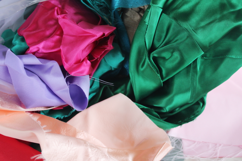 photo of HUGE lot scrap fabrics satin & taffeta, trims from dressmaker formal gowns #3