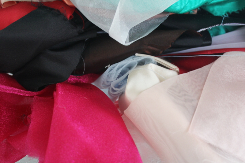 photo of HUGE lot scrap fabrics satin & taffeta, trims from dressmaker formal gowns #8