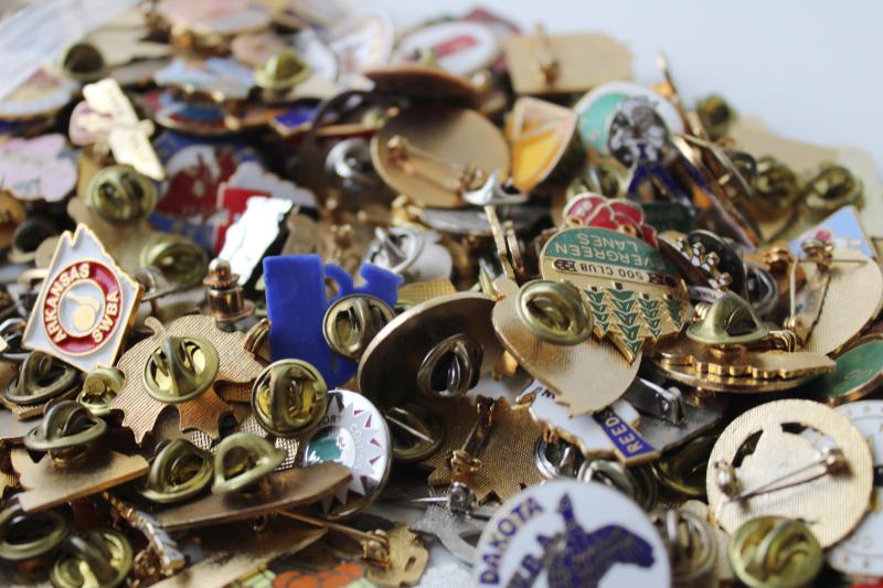 photo of HUGE lot vintage enameled metal pins, WBA women's bowling regional club pins #2