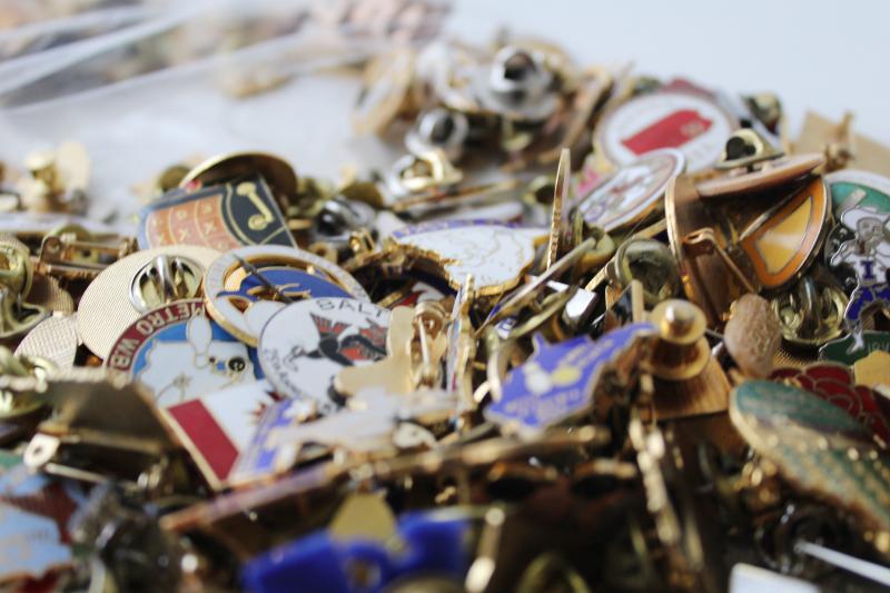 photo of HUGE lot vintage enameled metal pins, WBA women's bowling regional club pins #3