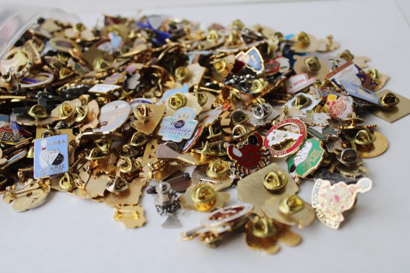 photo of HUGE lot vintage enameled metal pins, WBA women's bowling regional club pins  #2