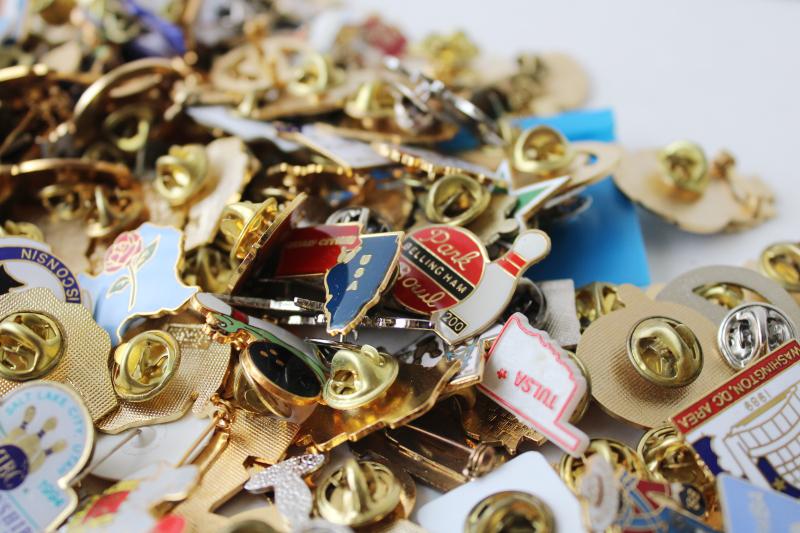 photo of HUGE lot vintage enameled metal pins, WBA women's bowling regional club pins  #5