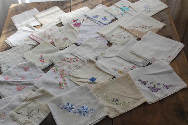 photo of HUGE lot vintage hankies, 200+ Swiss embroidery handkerchiefs for upcycled party decor projects #3