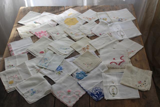 photo of HUGE lot vintage hankies, 200+ Swiss embroidery handkerchiefs for upcycled party decor projects #4