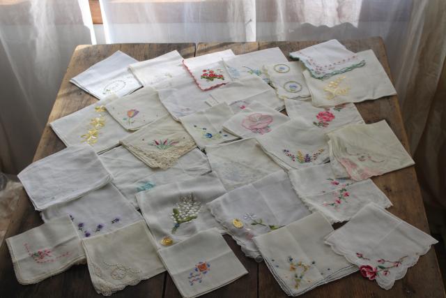 photo of HUGE lot vintage hankies, 200+ Swiss embroidery handkerchiefs for upcycled party decor projects #5