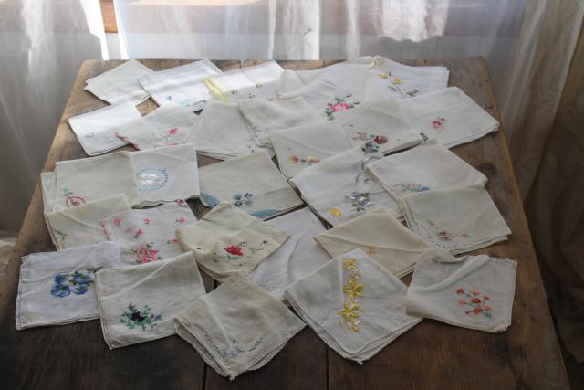 photo of HUGE lot vintage hankies, 200+ Swiss embroidery handkerchiefs for upcycled party decor projects #8