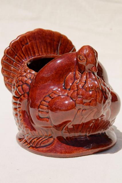 photo of Haeger pottery Thanksgiving tom turkey planter vase, vintage holiday table decor #1