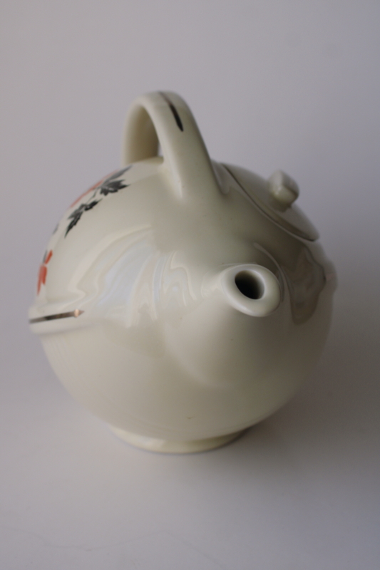 photo of Hall China Specialties 1990s vintage teapot, football shape red poppy pattern  #2