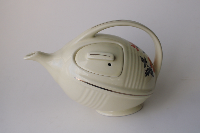 photo of Hall China Specialties 1990s vintage teapot, football shape red poppy pattern  #3
