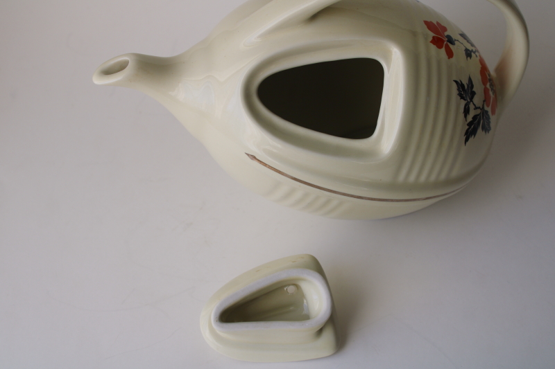 photo of Hall China Specialties 1990s vintage teapot, football shape red poppy pattern  #4