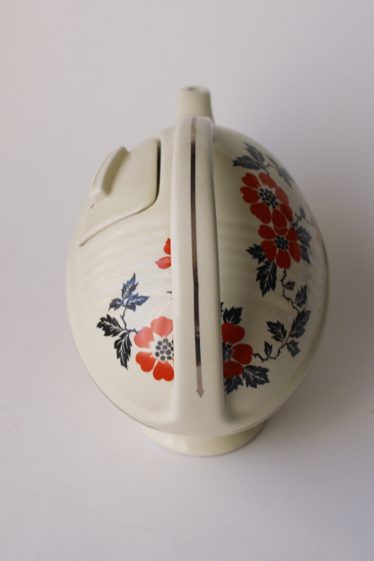 photo of Hall China Specialties 1990s vintage teapot, football shape red poppy pattern  #6